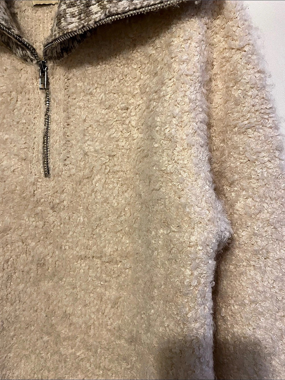 Elie Tahari Bouclé Quarter-Zip Sweater in Cream & Brown Medium Like New - Picture 2 of 9
